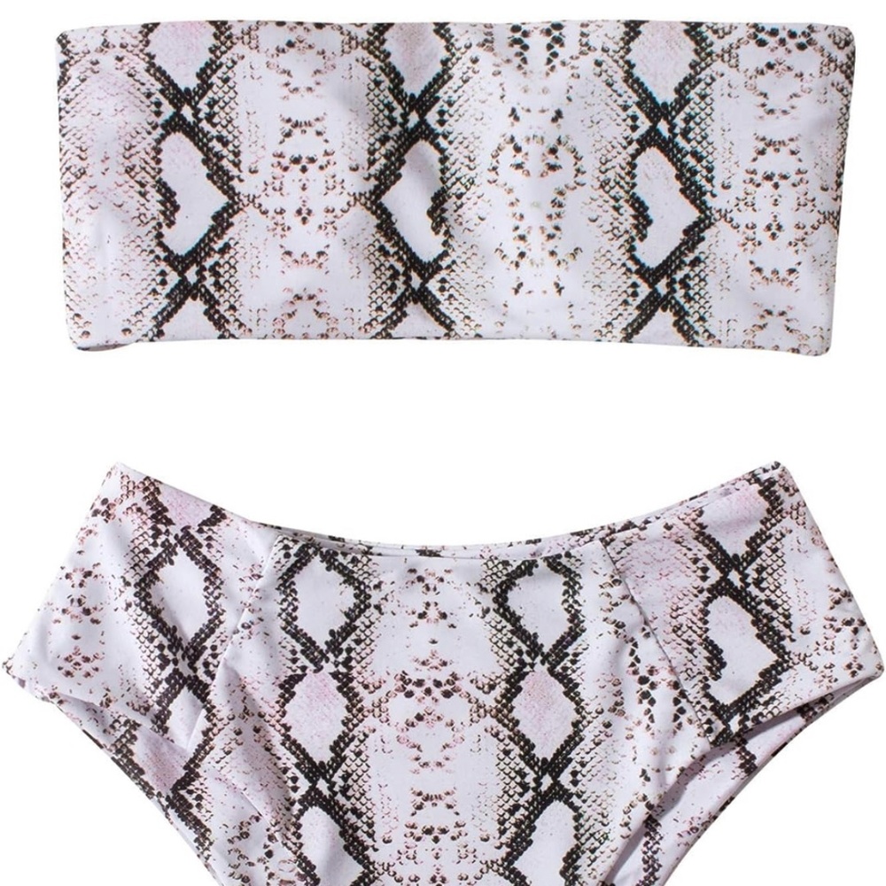 NEW OMKAGI 2 Piece Bandeau Bikini + High Waisted Bikini Bottoms - L/L